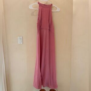 Zara pink halter neck dress with open back detail and side slits